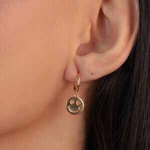 Smiley Face Hoop Earrings, 925 Sterling Silver Gold Plated Earrings,